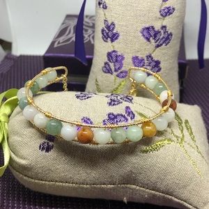 Multi color jade beads 14k over silver bracelet